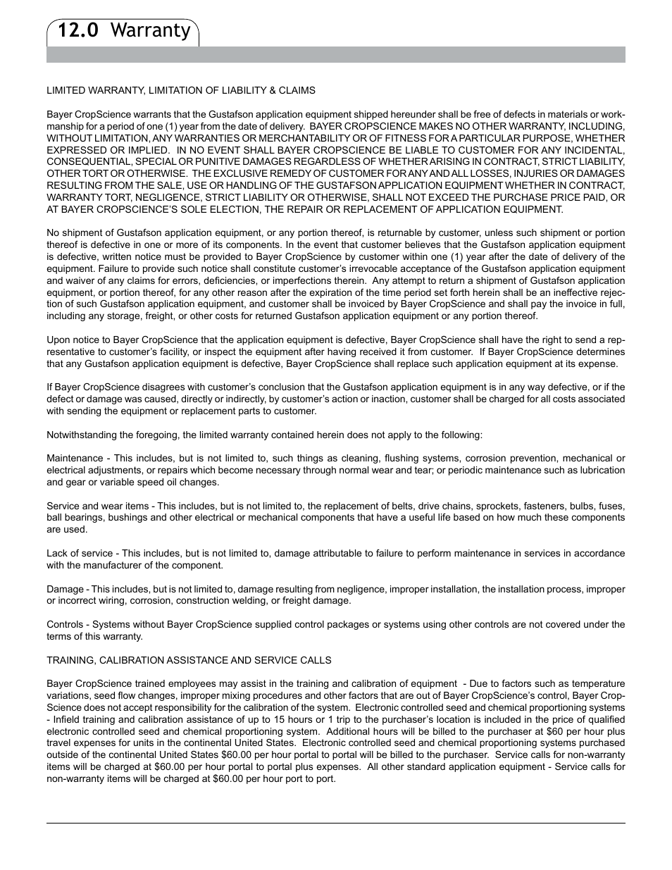 0 warranty | Bayer HealthCare CF-80 User Manual | Page 12 / 14
