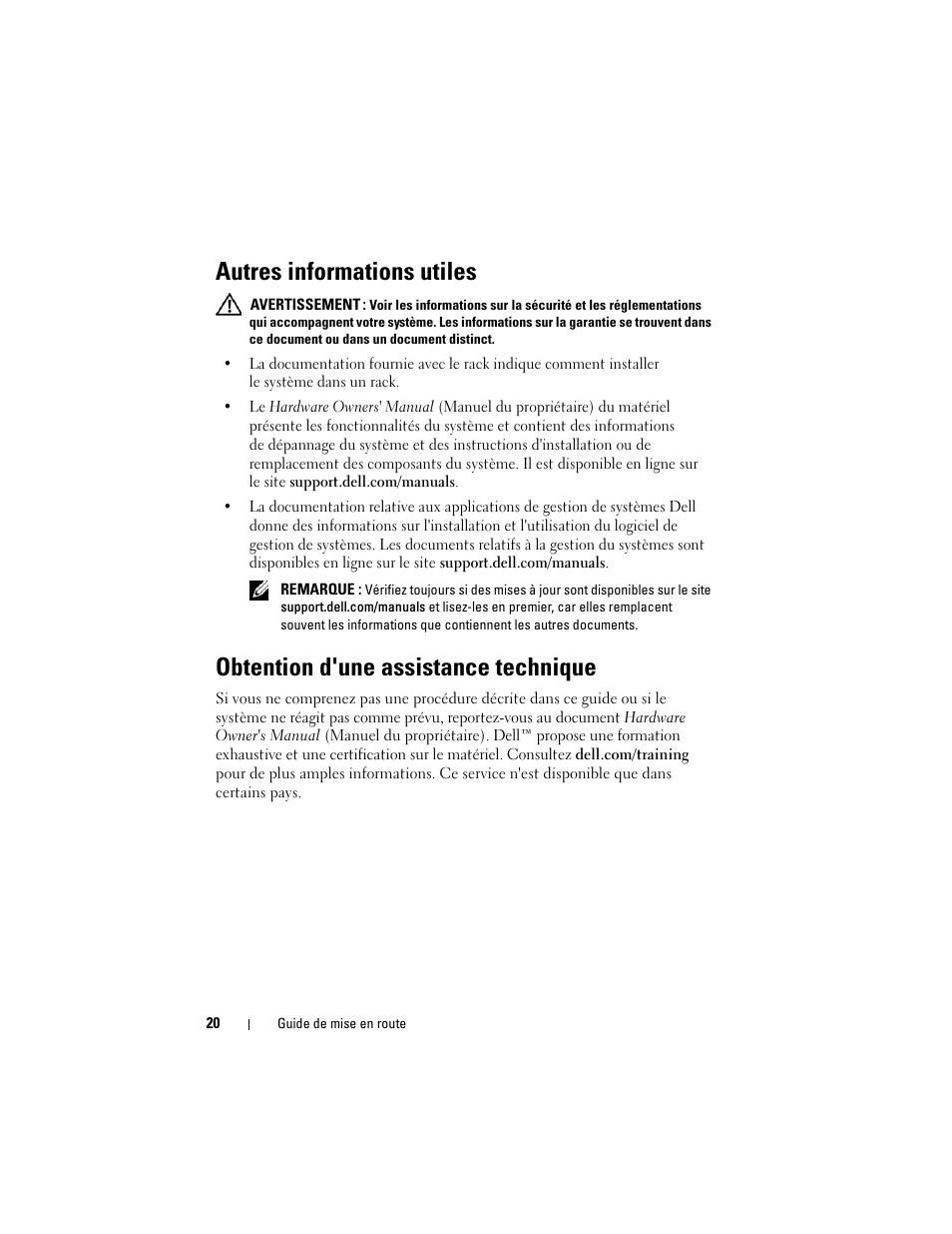 Autres informations utiles, Obtention d'une assistance technique | Dell PowerEdge R715 User Manual | Page 22 / 54