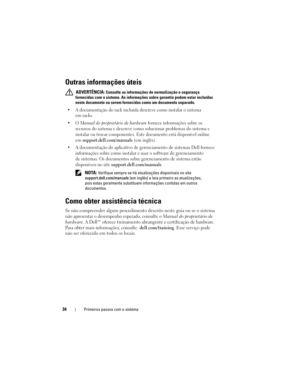 Outras informações úteis, Como obter assistência técnica | Dell PowerEdge R715 User Manual | Page 36 / 54