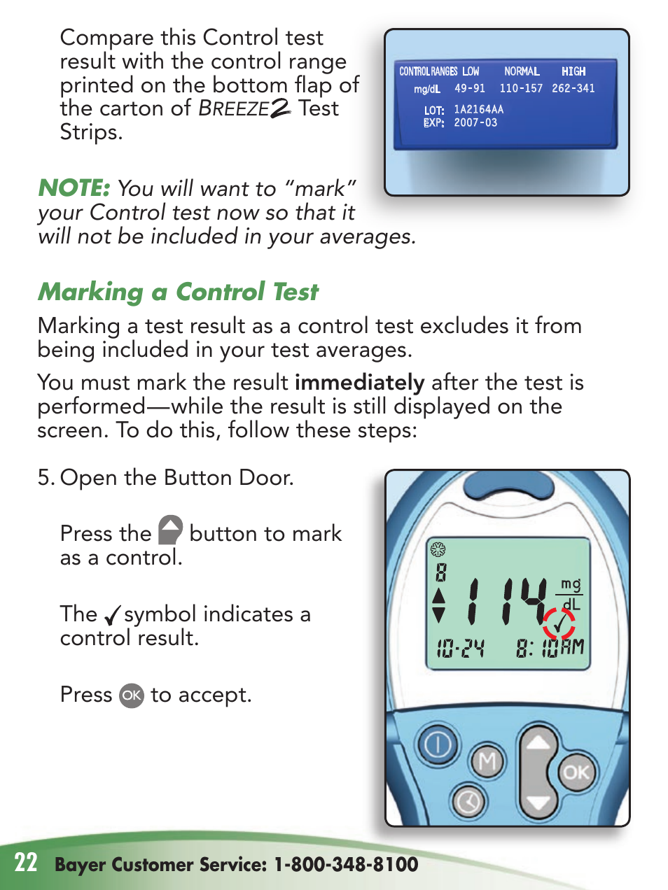 Marking a control test | Bayer Breeze-2 User Manual | Page 26 / 53