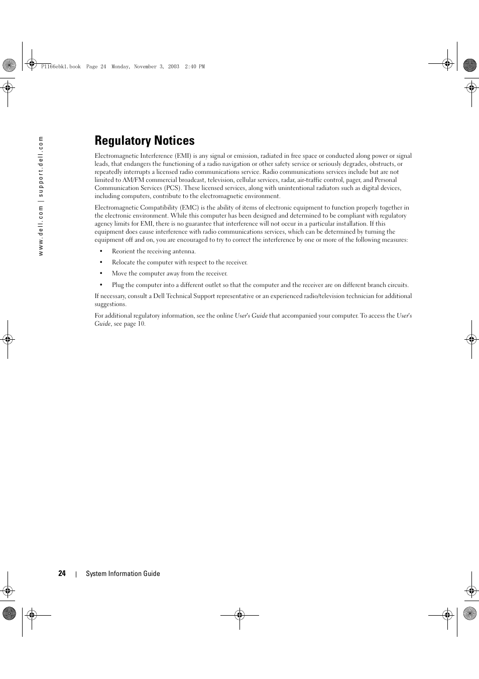 Regulatory notices | Dell Latitude D505 User Manual | Page 26 / 126