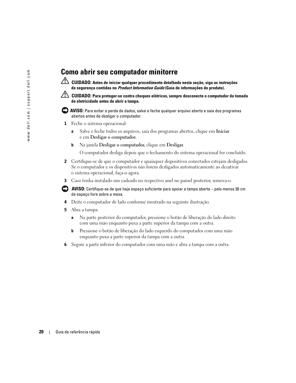 Como abrir seu computador minitorre | Dell Precision 370 User Manual | Page 100 / 162