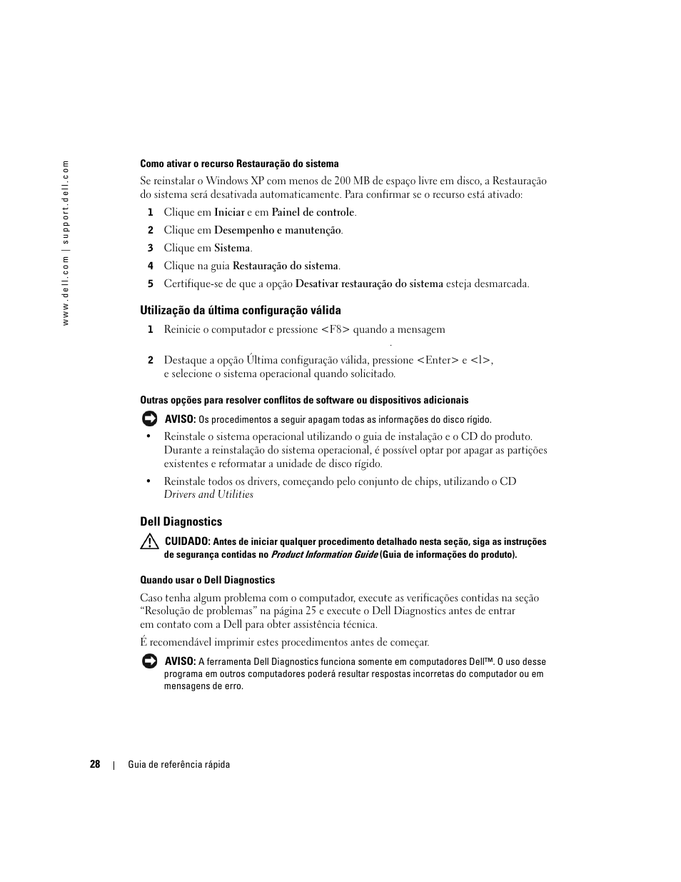 Utilização da última configuração válida, Dell diagnostics | Dell Precision 370 User Manual | Page 108 / 162