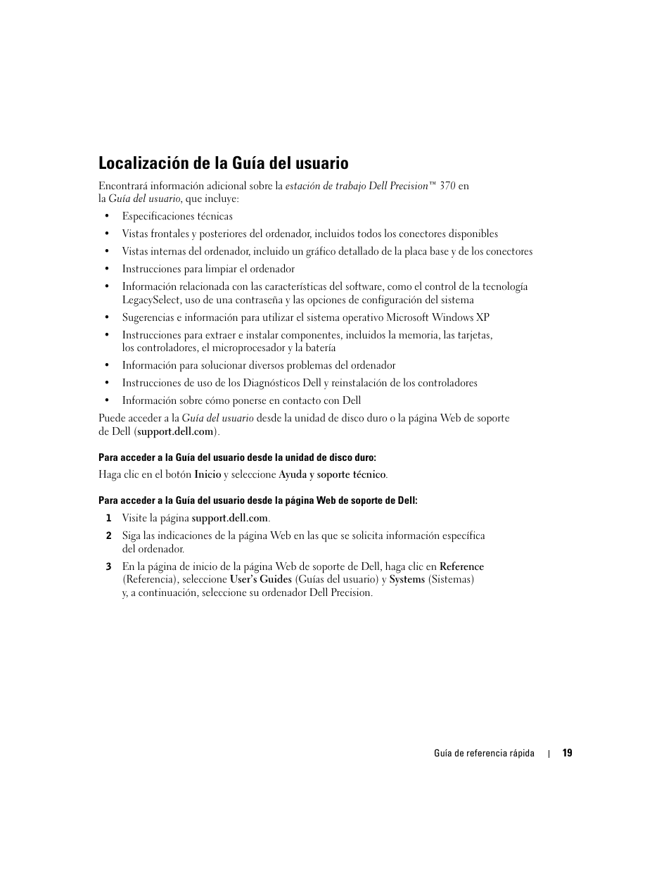 Localización de la guía del usuario | Dell Precision 370 User Manual | Page 139 / 162