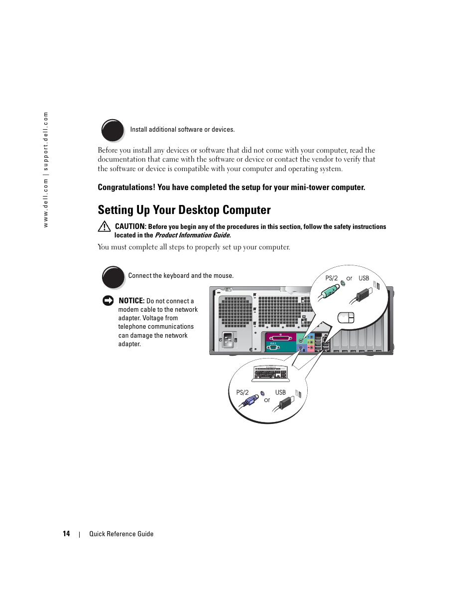 Setting up your desktop computer | Dell Precision 370 User Manual | Page 14 / 162