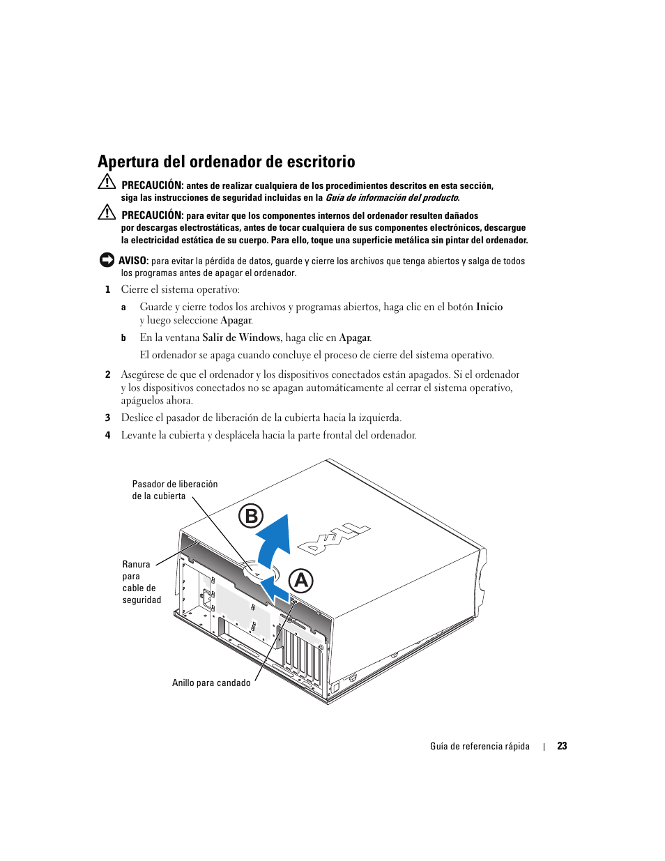 Apertura del ordenador de escritorio | Dell Precision 370 User Manual | Page 143 / 162