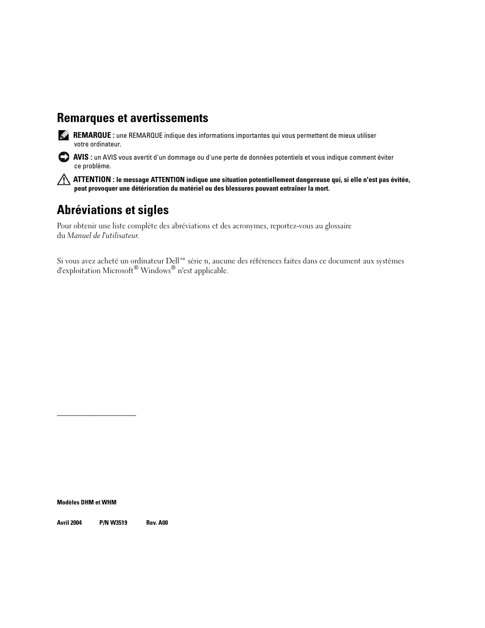 Remarques et avertissements, Abréviations et sigles | Dell Precision 370 User Manual | Page 42 / 162