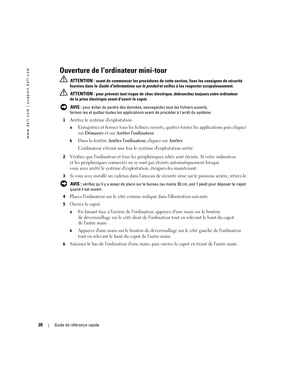 Ouverture de l'ordinateur mini-tour | Dell Precision 370 User Manual | Page 60 / 162