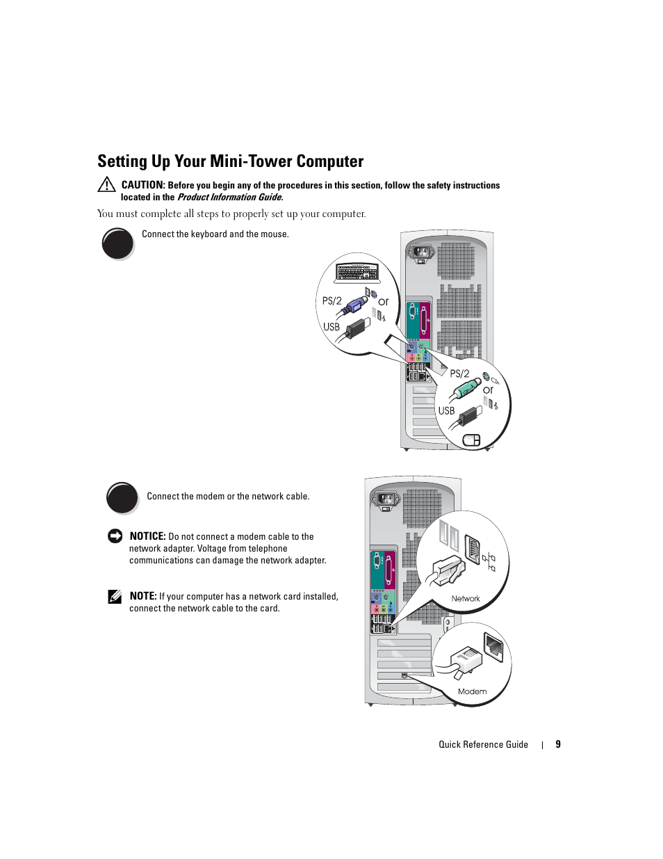 Setting up your mini-tower computer | Dell Precision 370 User Manual | Page 9 / 162