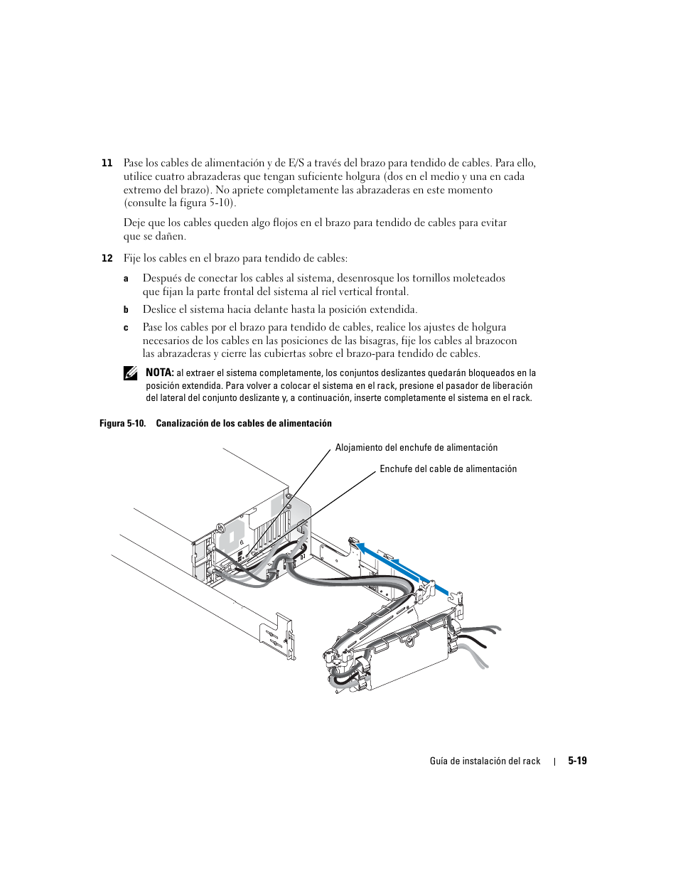 Figura 5-10, Canalización de los cables de alimentación | Dell PowerEdge 1800 User Manual | Page 109 / 112