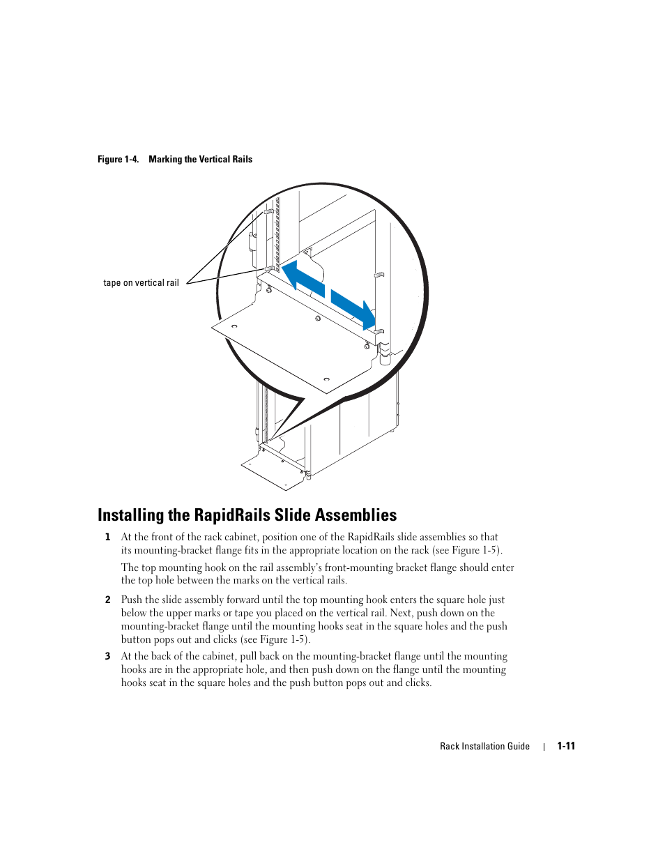 Installing the rapidrails slide assemblies, Figure 1-4, Marking the vertical rails | Dell PowerEdge 1800 User Manual | Page 13 / 112