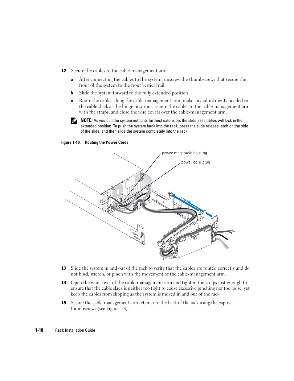 Figure 1-10, Routing the power cords | Dell PowerEdge 1800 User Manual | Page 20 / 112