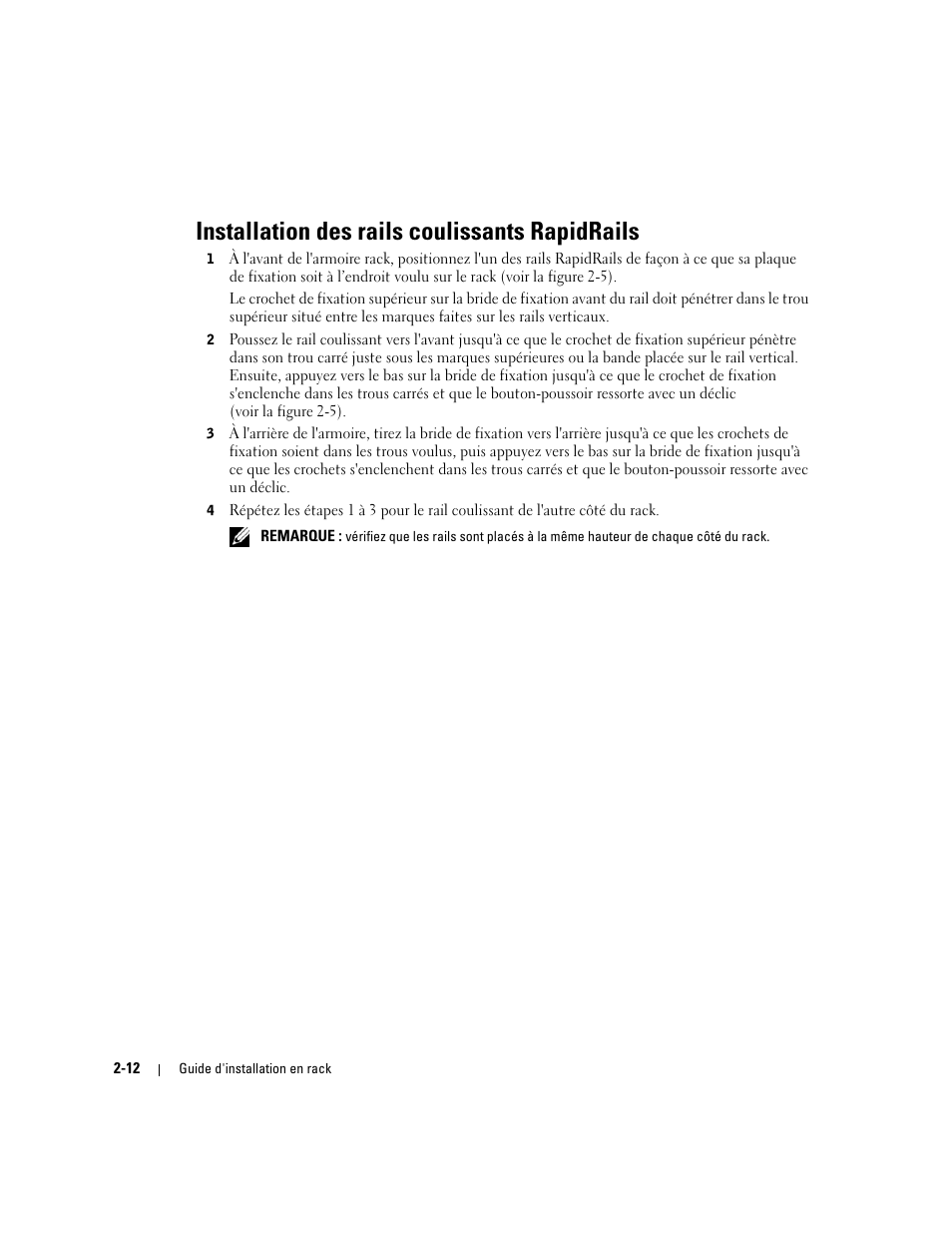Installation des rails coulissants rapidrails | Dell PowerEdge 1800 User Manual | Page 36 / 112