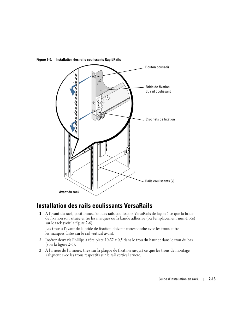 Installation des rails coulissants versarails, Figure 2-5, Installation des rails coulissants rapidrails | Dell PowerEdge 1800 User Manual | Page 37 / 112