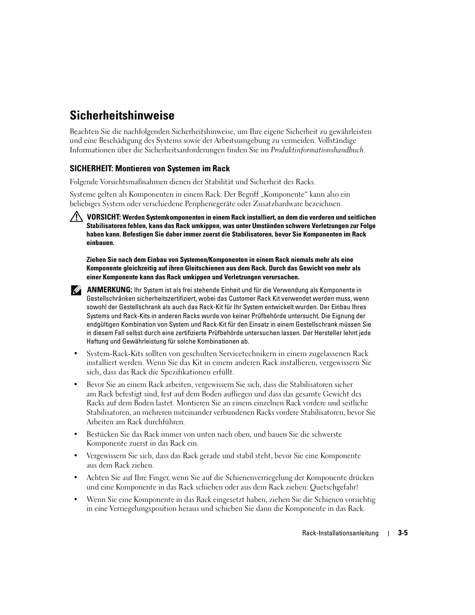Sicherheitshinweise, Sicherheit: montieren von systemen im rack | Dell PowerEdge 1800 User Manual | Page 51 / 112
