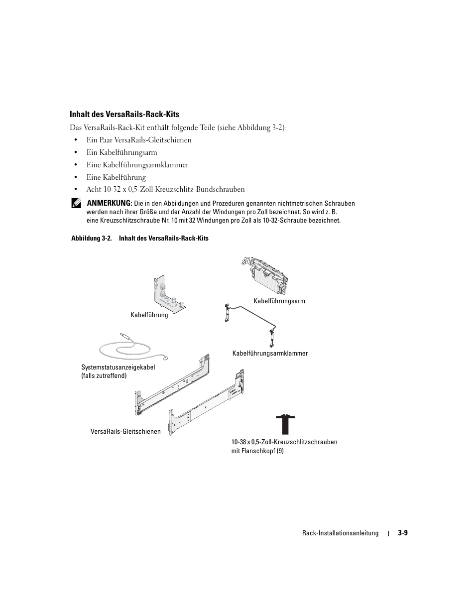 Inhalt des versarails-rack-kits, Abbildung 3-2 | Dell PowerEdge 1800 User Manual | Page 55 / 112