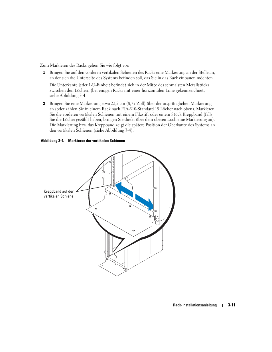 Abbildung 3-4, Markieren der vertikalen schienen | Dell PowerEdge 1800 User Manual | Page 57 / 112