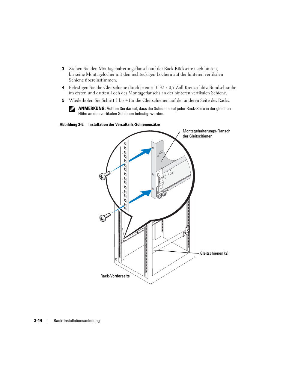 Abbildung 3-6, Installation der versarails-schienensätze | Dell PowerEdge 1800 User Manual | Page 60 / 112