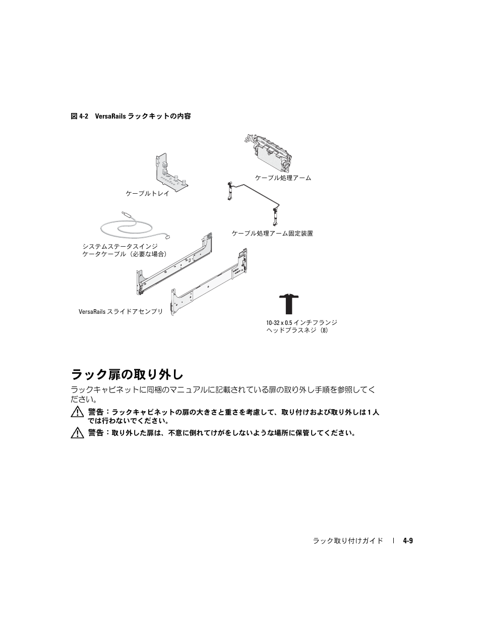 ラック扉の取り外し, 図 4-2 versarails, ラックキットの内容 | Dell PowerEdge 1800 User Manual | Page 77 / 112