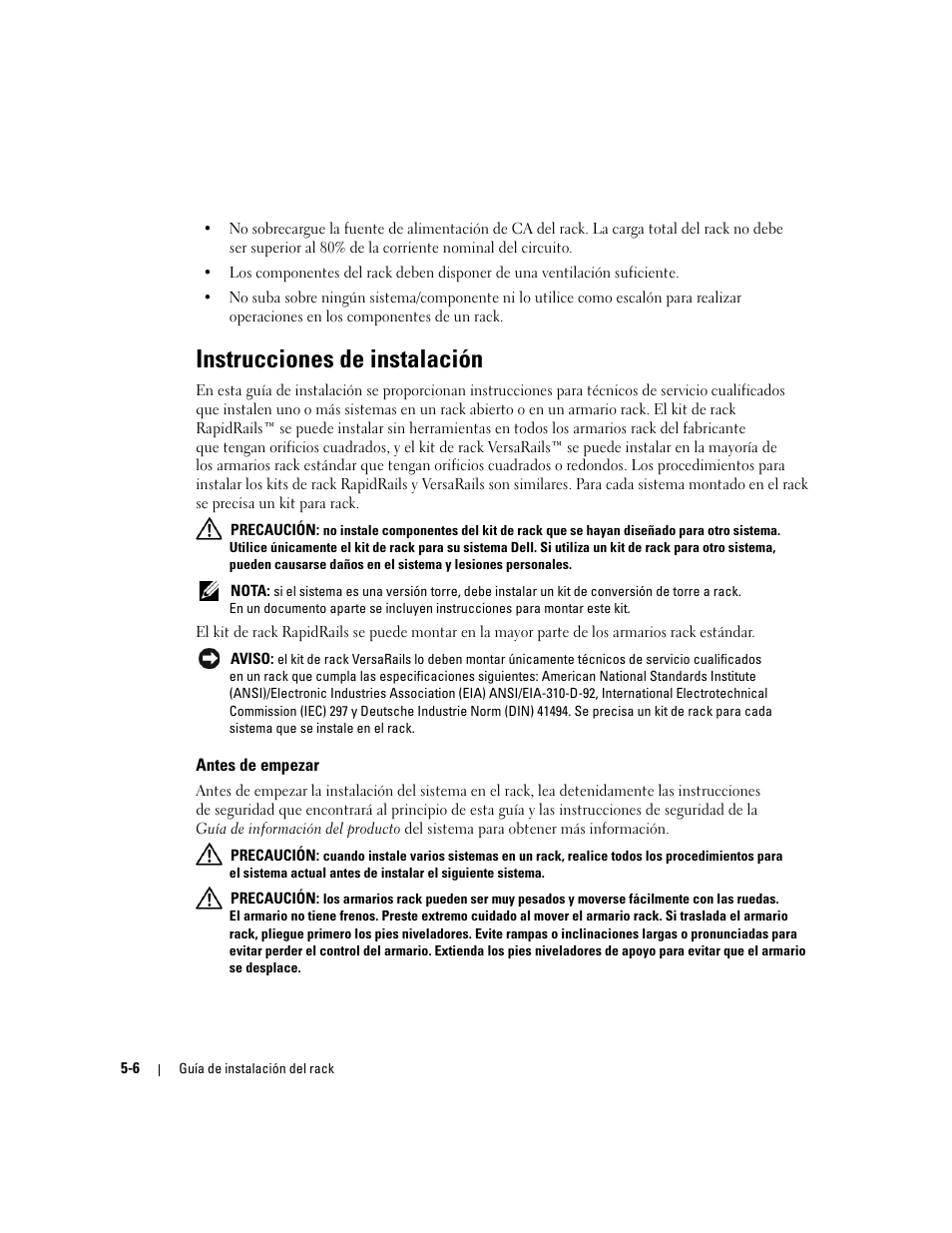 Instrucciones de instalación, Antes de empezar | Dell PowerEdge 1800 User Manual | Page 96 / 112