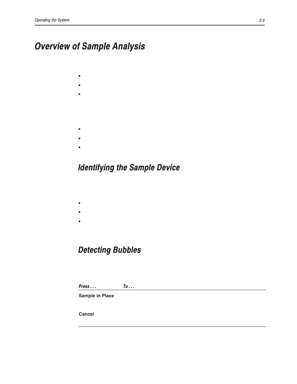 Overview of sample analysis, Identifying the sample device, Detecting bubbles | Bayer HealthCare Rapidlab 800 User Manual | Page 101 / 699