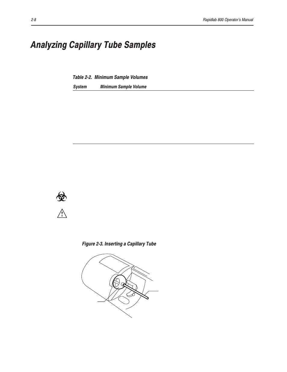 Analyzing capillary tube samples | Bayer HealthCare Rapidlab 800 User Manual | Page 106 / 699