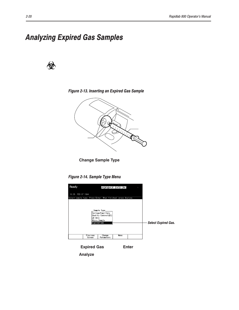 Analyzing expired gas samples | Bayer HealthCare Rapidlab 800 User Manual | Page 118 / 699