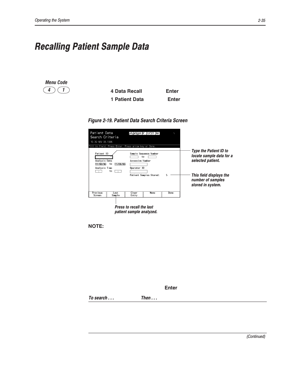 Recalling patient sample data | Bayer HealthCare Rapidlab 800 User Manual | Page 133 / 699