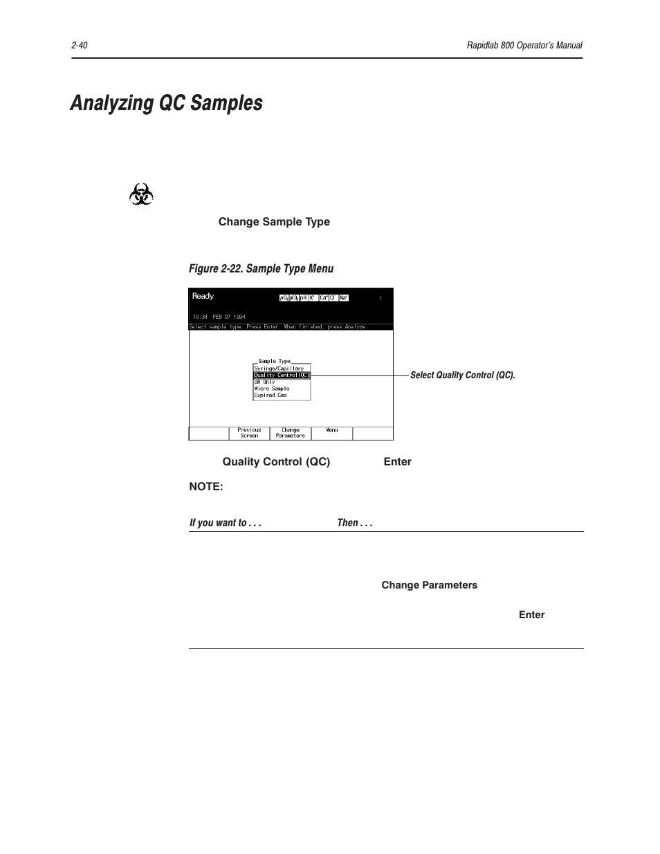Analyzing qc samples | Bayer HealthCare Rapidlab 800 User Manual | Page 138 / 699