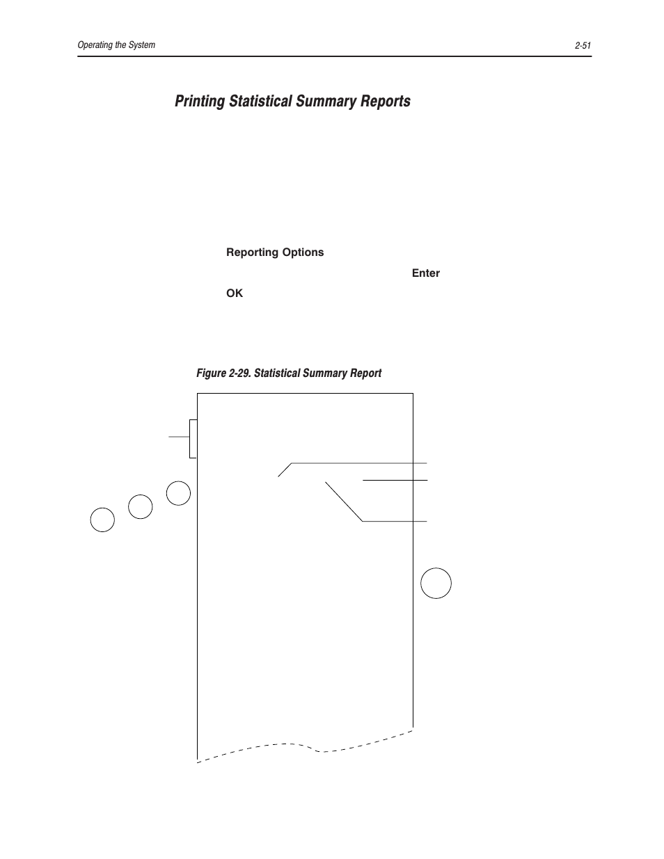 Printing statistical summary reports, Select print statistical summary and press, Press | Reporting options, Enter, Co-ox | Bayer HealthCare Rapidlab 800 User Manual | Page 149 / 699