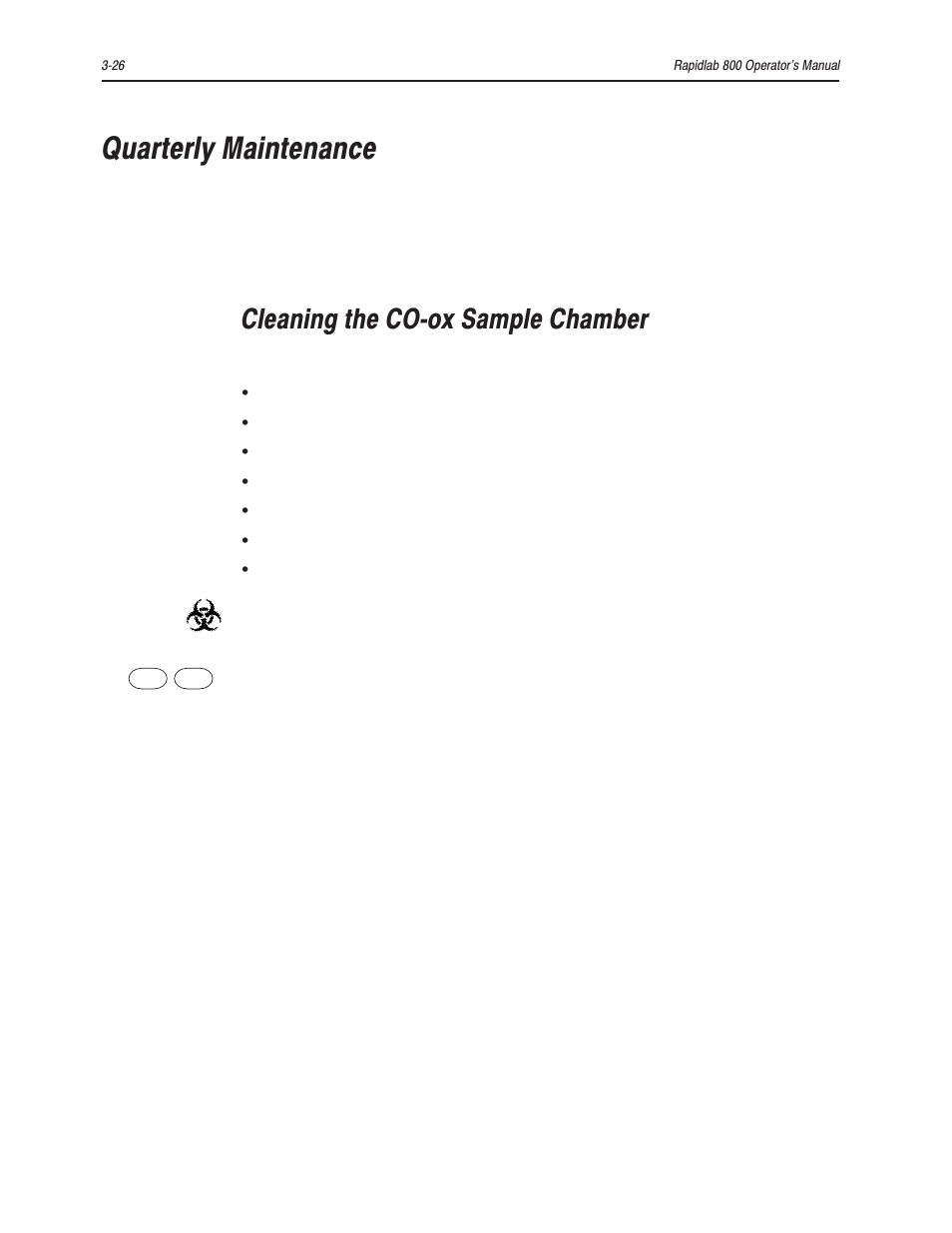 Quarterly maintenance, Cleaning the coćox sample chamber | Bayer HealthCare Rapidlab 800 User Manual | Page 194 / 699