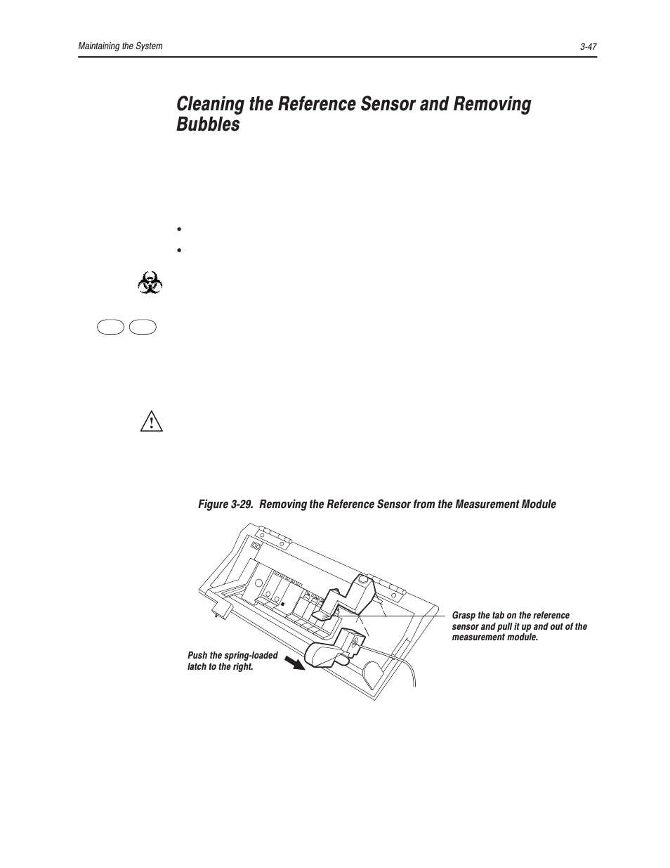 Cleaning the reference sensor and removing bubbles | Bayer HealthCare Rapidlab 800 User Manual | Page 217 / 699