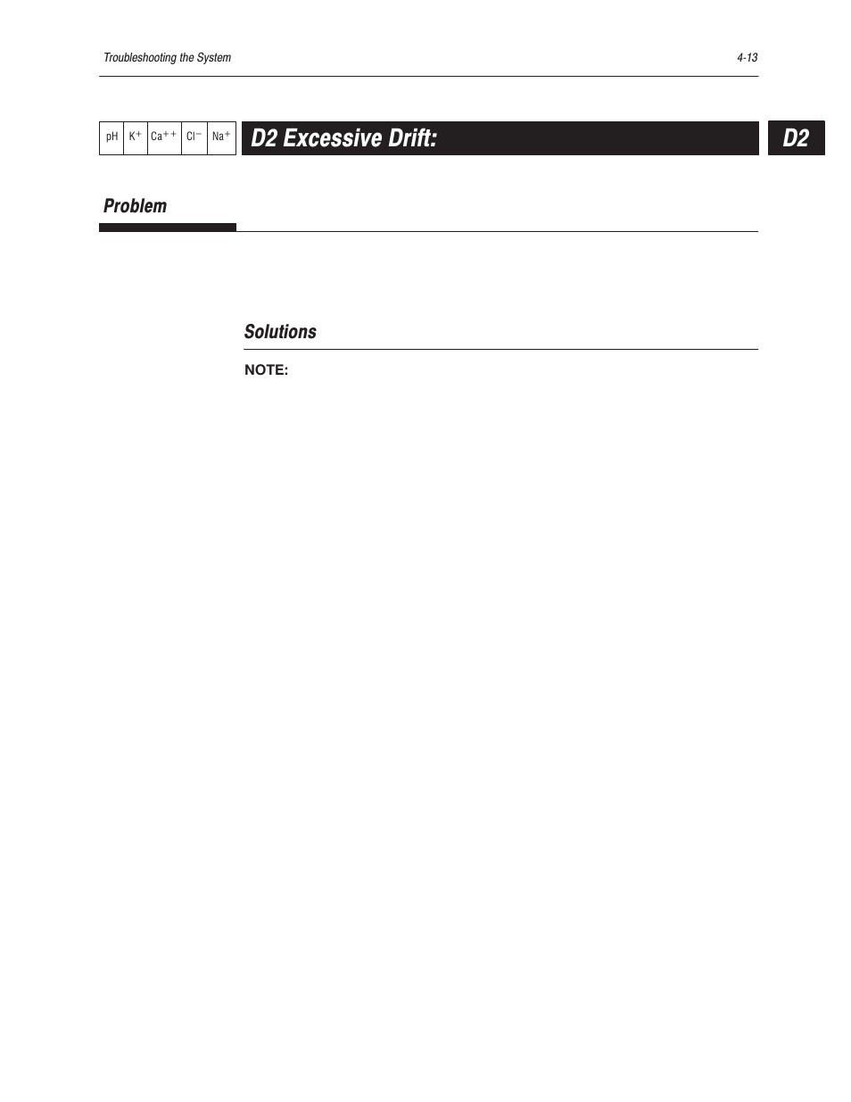 D2 excessive drift, Problem, Solutions | Bayer HealthCare Rapidlab 800 User Manual | Page 297 / 699