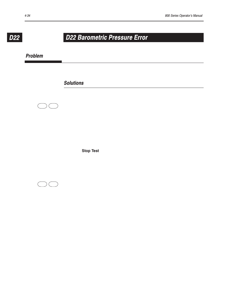D22 barometric pressure error, Problem, Solutions | Bayer HealthCare Rapidlab 800 User Manual | Page 318 / 699