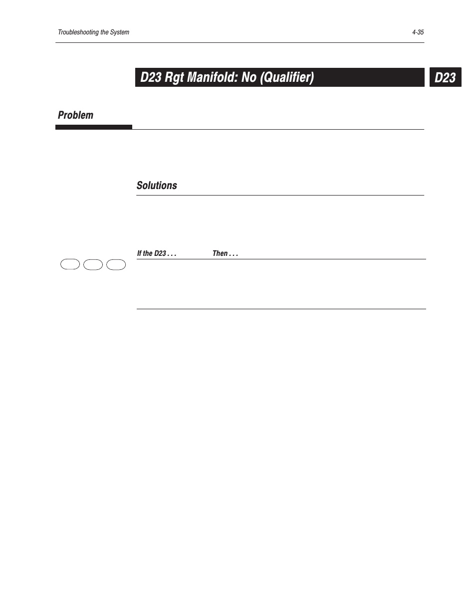 D23 rgt manifold: no (qualifier), Problem, Solutions | Bayer HealthCare Rapidlab 800 User Manual | Page 319 / 699
