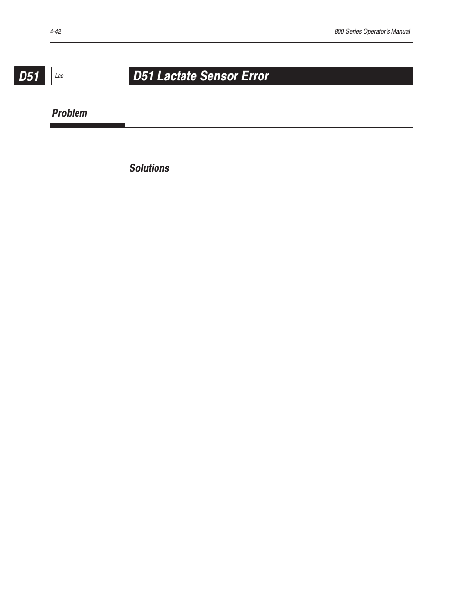 D51 lactate sensor error | Bayer HealthCare Rapidlab 800 User Manual | Page 326 / 699