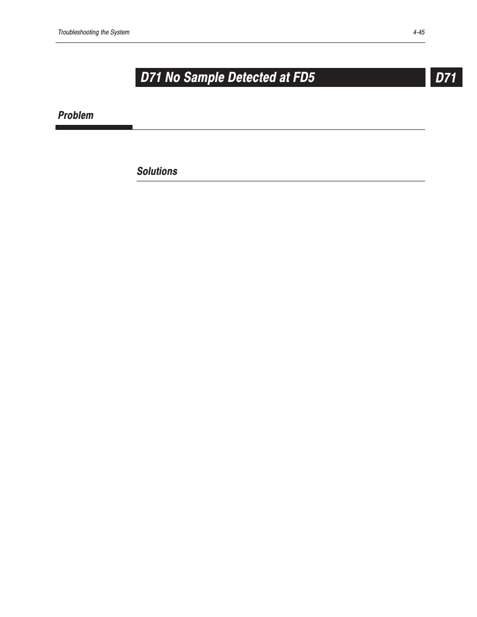 D71 no sample detected at fd5 | Bayer HealthCare Rapidlab 800 User Manual | Page 329 / 699