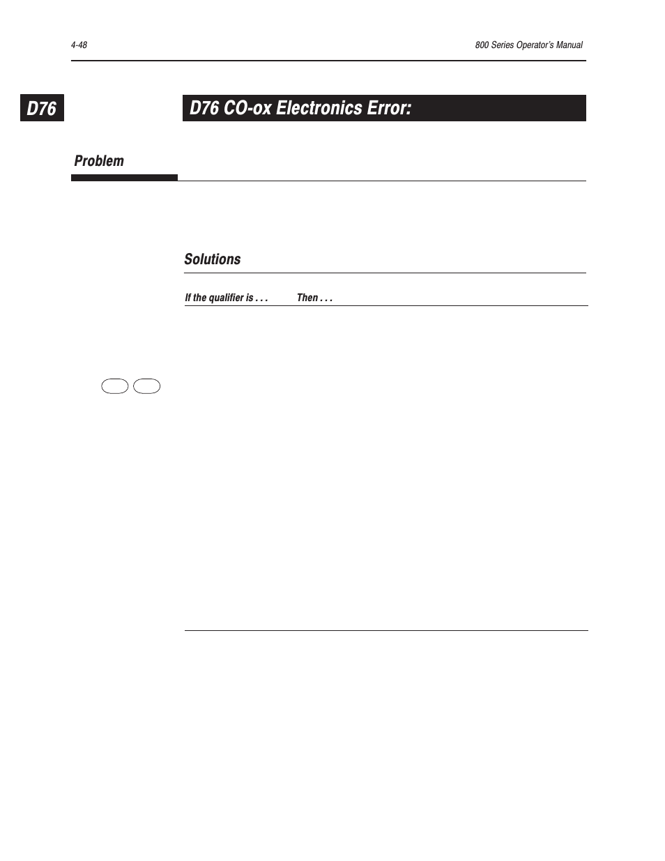 D76 coćox electronics error, Problem, Solutions | Bayer HealthCare Rapidlab 800 User Manual | Page 332 / 699