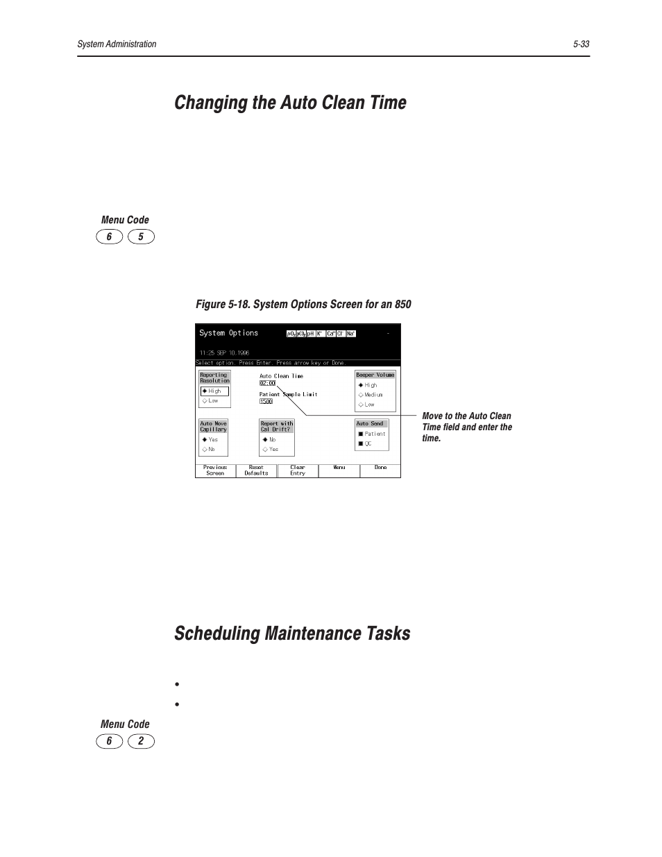 Changing the auto clean time, Scheduling maintenance tasks | Bayer HealthCare Rapidlab 800 User Manual | Page 443 / 699