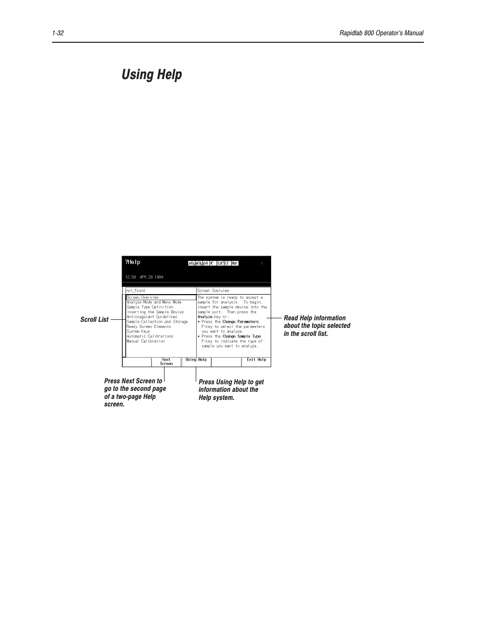 Using help | Bayer HealthCare Rapidlab 800 User Manual | Page 54 / 699