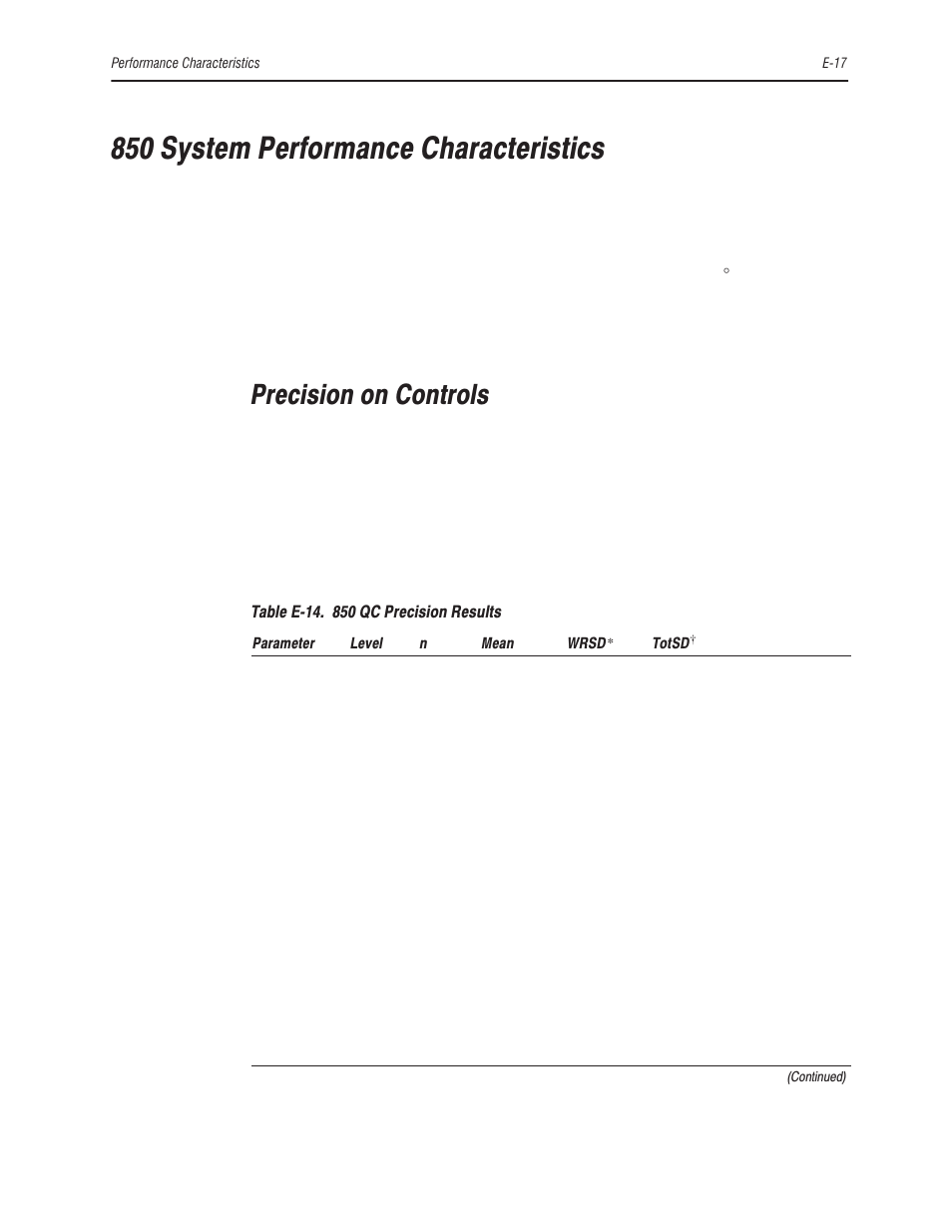 850 system performance characteristics, Precision on controls | Bayer HealthCare Rapidlab 800 User Manual | Page 543 / 699