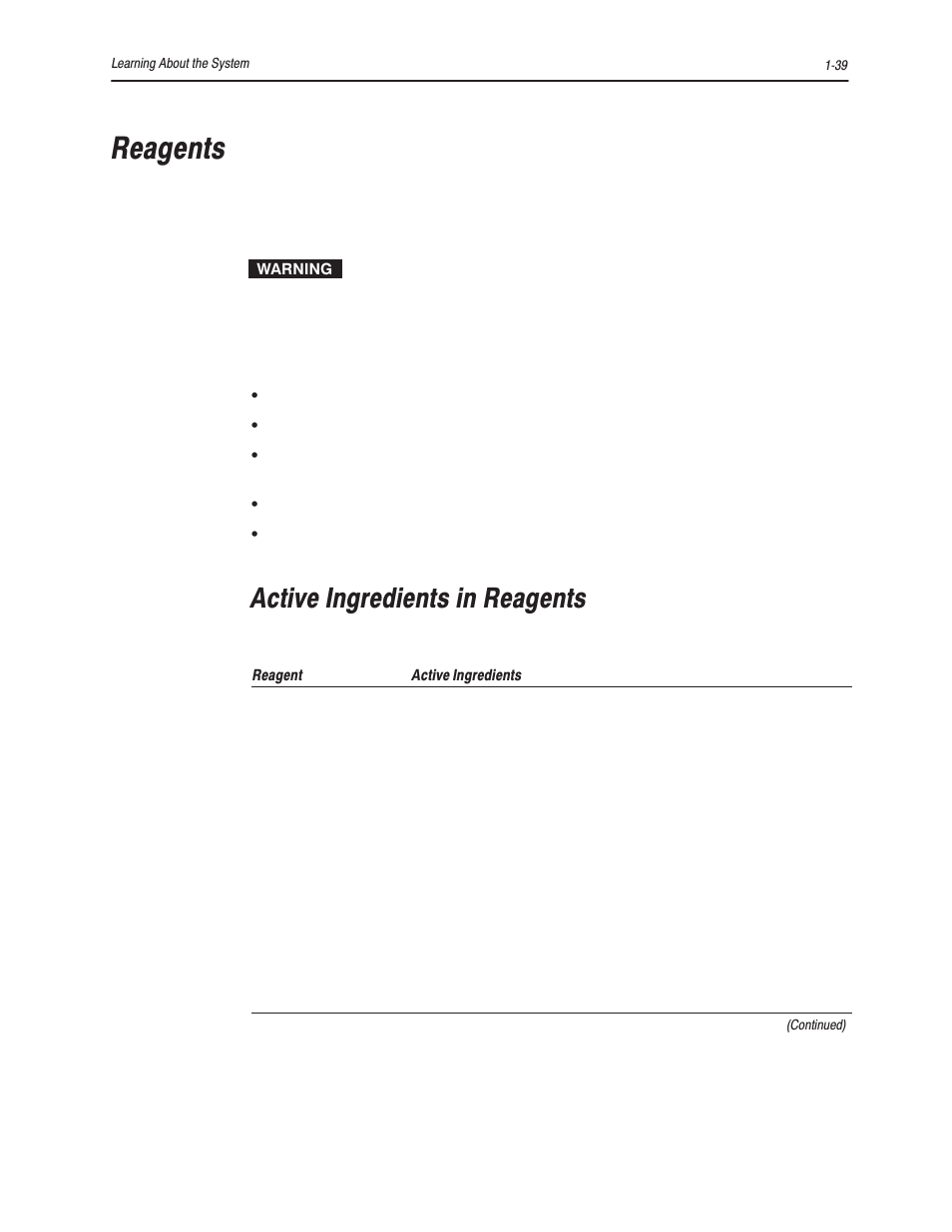 Reagents, Active ingredients in reagents | Bayer HealthCare Rapidlab 800 User Manual | Page 61 / 699