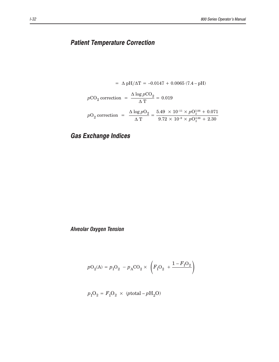 Patient temperature correction, Gas exchange indices | Bayer HealthCare Rapidlab 800 User Manual | Page 652 / 699