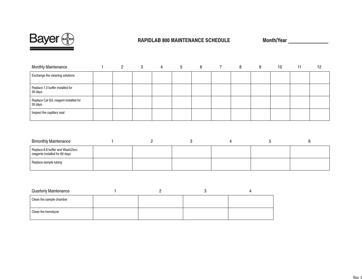 Rapidlab 800 maintenance schedule month/year | Bayer HealthCare Rapidlab 800 User Manual | Page 662 / 699