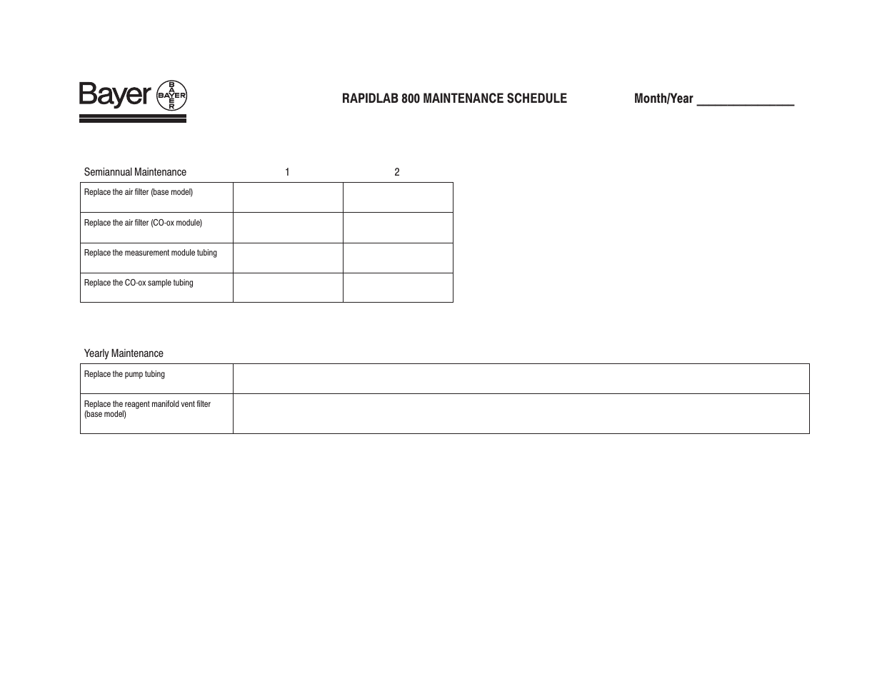 Rapidlab 800 maintenance schedule month/year | Bayer HealthCare Rapidlab 800 User Manual | Page 663 / 699