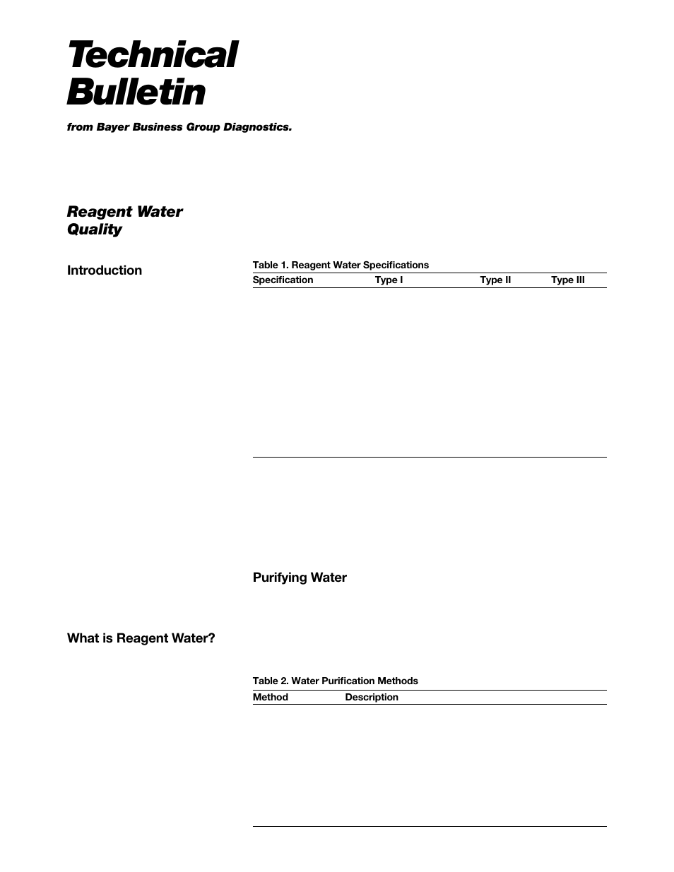 Technical bulletins, Technical bulletin, Reagent water quality | Bayer HealthCare Rapidlab 800 User Manual | Page 667 / 699