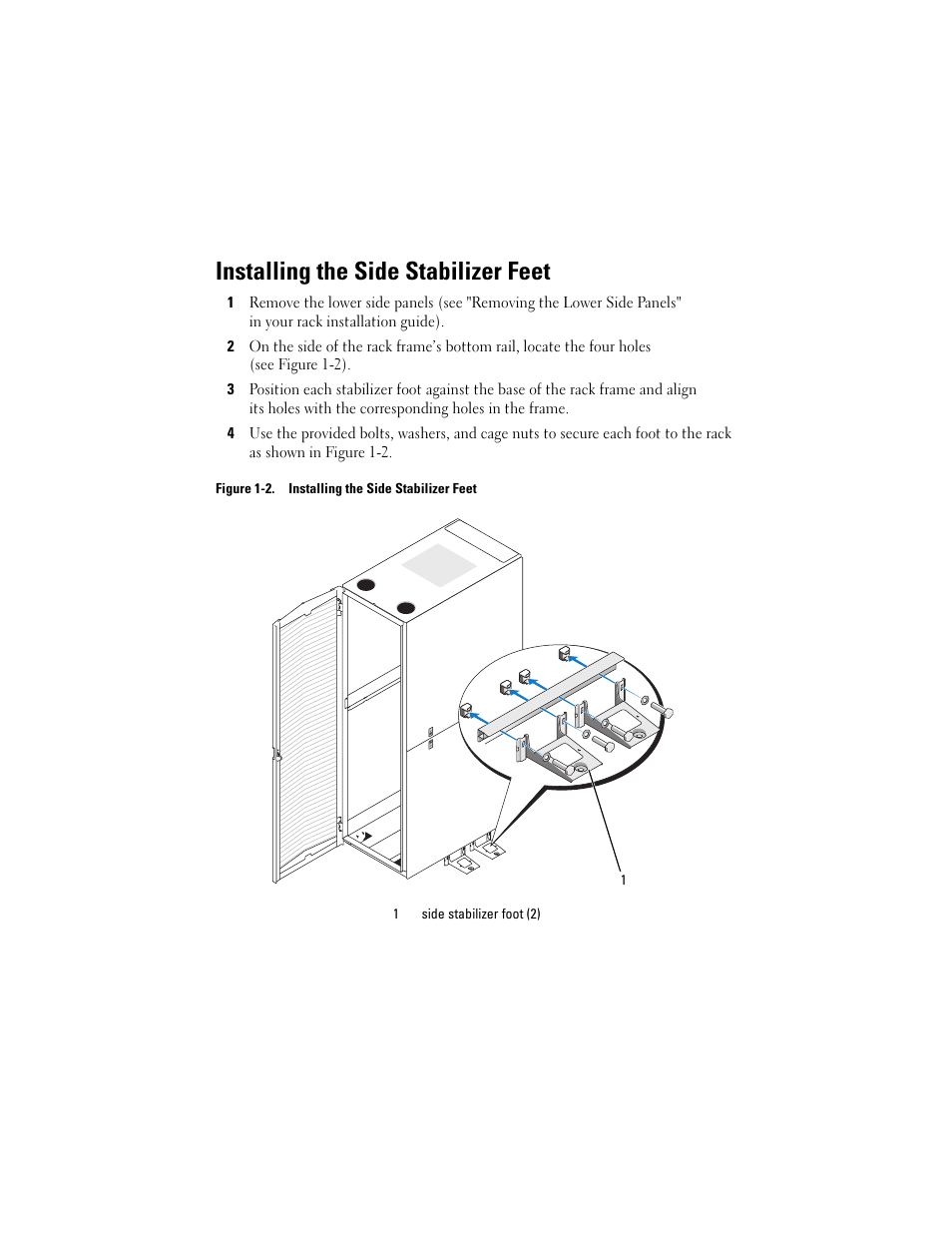 Installing the side stabilizer feet | Dell PowerEdge Rack Enclosure 4020S User Manual | Page 3 / 20