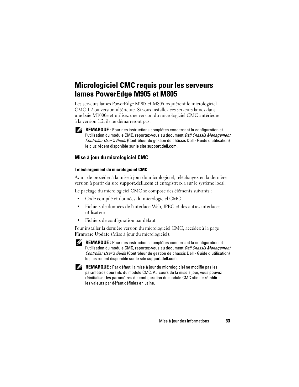 Mise à jour du micrologiciel cmc | Dell PowerEdge M805 User Manual | Page 35 / 106