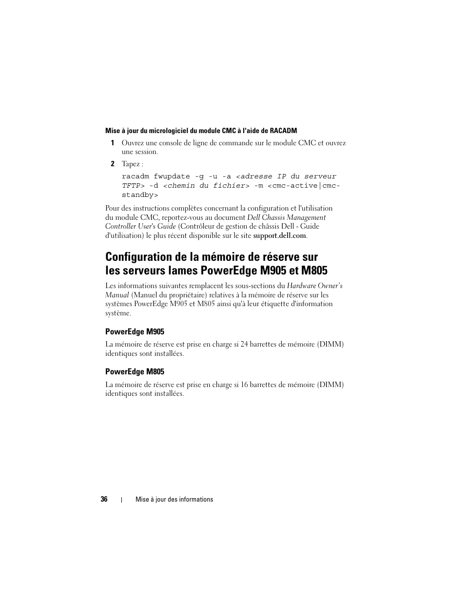 Poweredge m905, Poweredge m805 | Dell PowerEdge M805 User Manual | Page 38 / 106