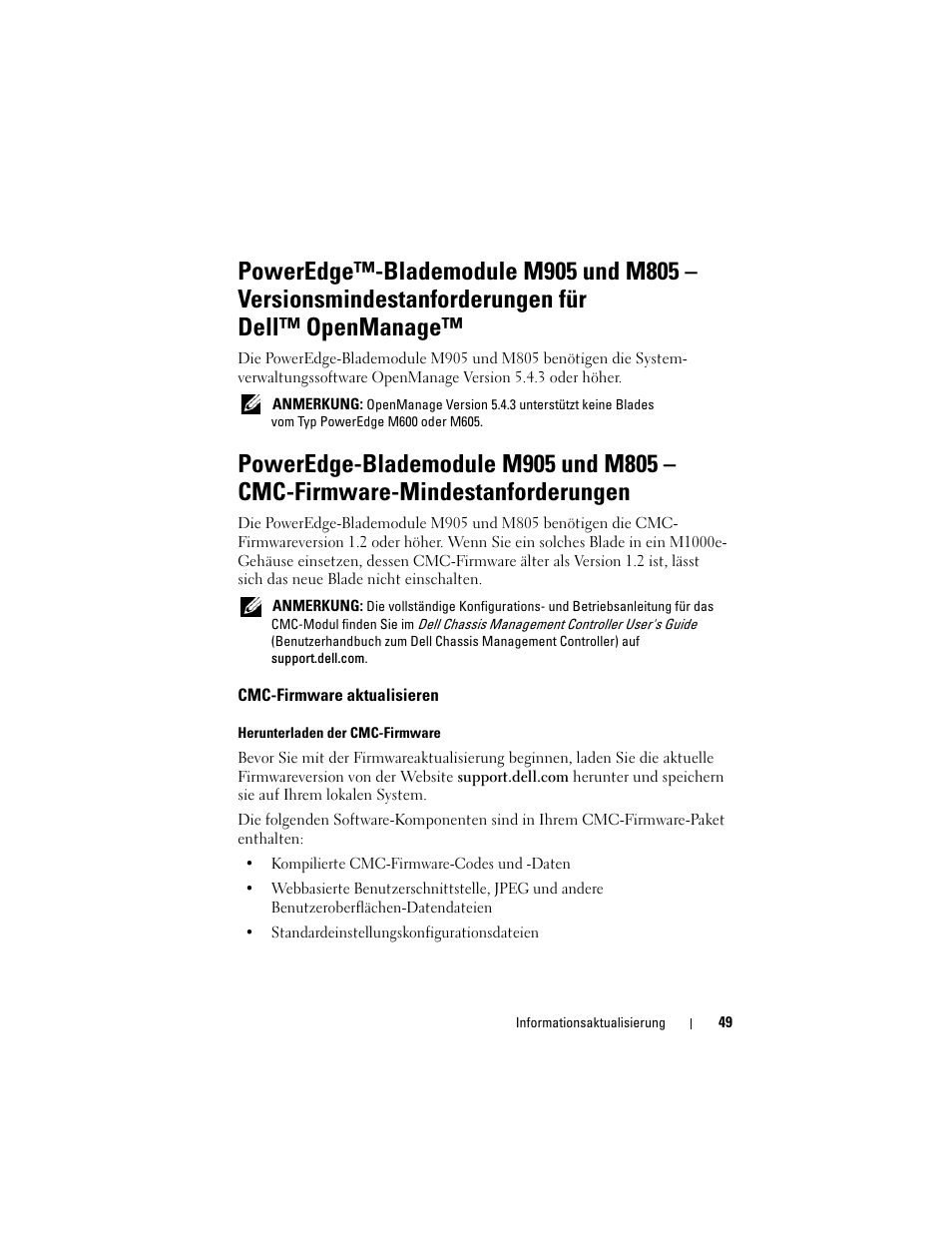 Cmc-firmware aktualisieren | Dell PowerEdge M805 User Manual | Page 51 / 106